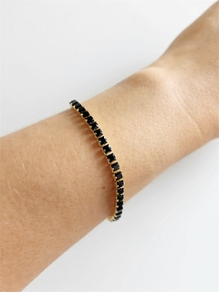 Pulseira Zircônias Negras Quadradas Banhado a Ouro - comprar online