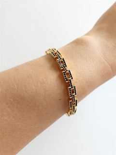 Bracelete Blocos Cravejado Zircônias Negras Banhado - comprar online