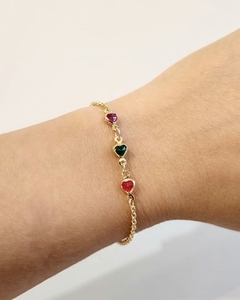 Pulseira Infantil Corações Coloridos Banhado a Ouro - comprar online