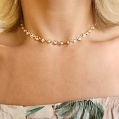 Choker Corações Pérolas Aurea Banhado a Ouro - comprar online