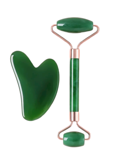 RODILLO FACIAL JADE DOBLE ACCIÓN +PIEDRA GUA SHA (PACK 2U)