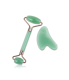 RODILLO FACIAL JADE DOBLE ACCIÓN + PIEDRA GUA SHA PACK 2 UNIDADES - tienda online