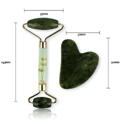 RODILLO FACIAL JADE DOBLE ACCIÓN + PIEDRA GUA SHA (PACK 2U) CUARZO DE FLORES - comprar online