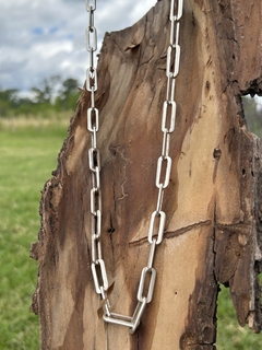 Antigua cadena de plata diseño eslabon rectangular ovalado - CATU Antiques