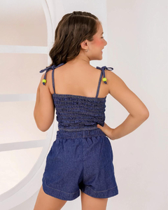 Conjunto Short + Semi cropped Jeans - Hedra Moda Feminina & Kids