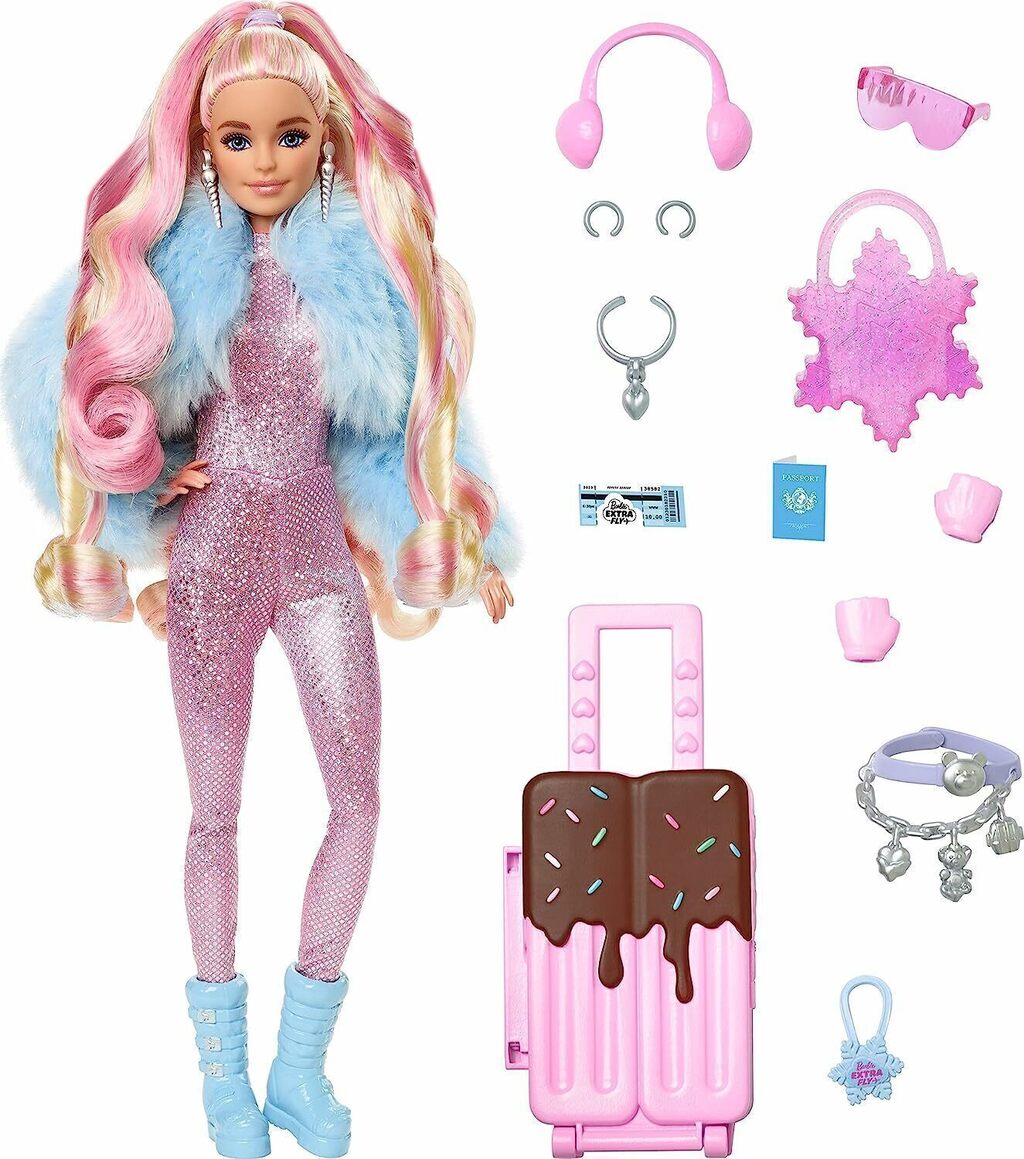 Linda boneca barbie mulher com cabelo rosa e maquiagem brilhante gerada por  ia