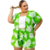 Conjunto kimono cropped e short verde estampado plus size com estampa de folhas brancas.