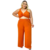  conjunto plus size de calça pantalona e cropped na cor terracota.