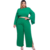  conjunto plus size verde com calça pantalona e cropped de manga longa.