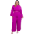 Conjunto plus size na cor pink, composto por calça pantalona e cropped de manga longa, modelagem confortável.