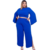 Conjunto plus size composto por calça pantalona e cropped na cor azul, modelagem confortável.