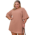 Vestido feminino plus size nude com detalhe nas costas, modelagem solta e mangas amplas.