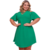 Vestido feminino plus size verde com detalhe no peito e mangas.