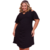 Vestido feminino plus size preto com detalhe no peito e nas mangas, ideal para diversas ocasiões.