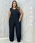 Macacão Pantalona Longo Com Elástico na Cintura Plus Size Preto - comprar online