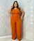 Macacão Pantalona Longo Com Elástico na Cintura Plus Size Terracota - comprar online