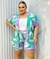 Conjunto Kimono Cropped E Short Lilás Estampado Plus Size - comprar online