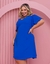 Vestido Feminino Detalhe no Peito e nas Mangas Plus Size Azul - Lubella Plus Size e Folheados Atacado