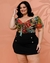 Conjunto Short Saia Preto e Blusa Estampada Plus Size - comprar online