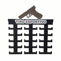 PORTA MEDALHA TIRO ESPORTIVO PISTOLA 38X35 MDF PRETO 6MM