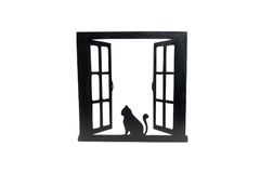 QUADRO GATO JANELA MDF 6MM PRETO