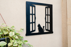 QUADRO GATO JANELA MDF 6MM PRETO