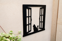 QUADRO GATO JANELA MDF 6MM PRETO - loja online