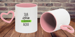 Caneca Porcelana com Alça Coração e Interior com Cor - Personalizada