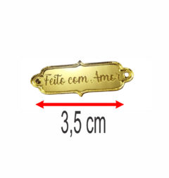 ETIQUETA MOLDURA FEITO C/ AMOR 3,5 CM ACRILICO DOURADO C/25 UNI - comprar online