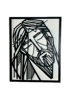 Quadro Jesus em MDF 6mm preto com Fundo Branco mdf 3mm 42x53