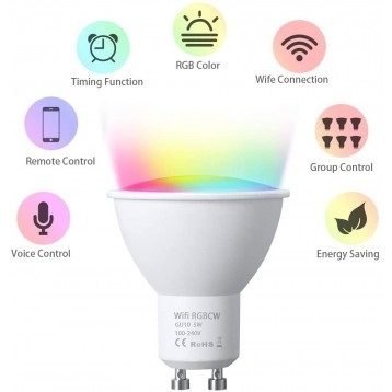 Bombilla inteligente GU10, compatible con Alexa, Google Home & SmartThings,  bombilla LED Wi-Fi, 5 W = 50 W, multicolor, regulable - Alexa en Panamá