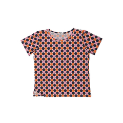 Blusa com manga bolas rosa, azul e laranja