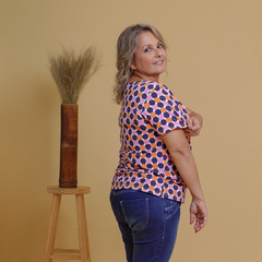 Blusa com manga bolas rosa, azul e laranja - MINT