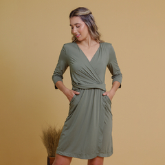 Vestido Transpassado Verde Oliva - MINT