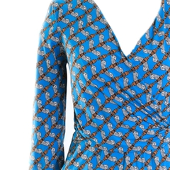 Vestido Transpassado Estampado Azul - comprar online