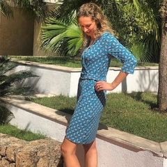 Vestido Transpassado Estampado Azul na internet