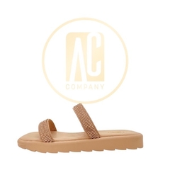 Papete AC Companny Flat duas tiras strass Nude - comprar online