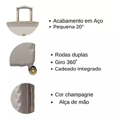 Mala De Rodinhas Diamond Pequena Cor Champagne 20 polegadas YINS - comprar online