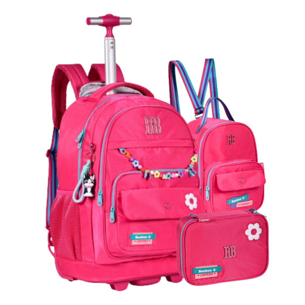 Kit Mochila Luluca + Estojo Bolsa Escolar Acessório Miçangas