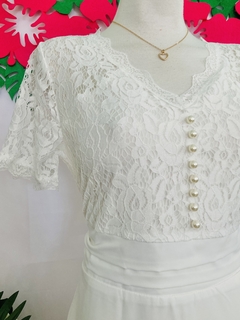 Vestido blanco mangas de encaje corta A - comprar en línea