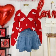 Sueter estilo cardigan de corazones con perlas en internet