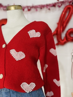 Sueter estilo cardigan de corazones con perlas - tienda en línea