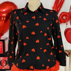 Blusa Plus solida estampado de corazones en internet