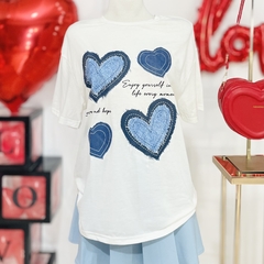 Playera oversize estampado corazones azules - tienda en línea