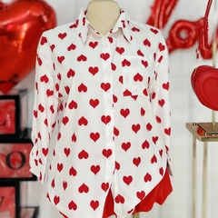 Blusa Plus de botones estampado de corazones en internet