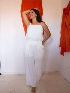 Blusa de alça em viscolinho off white Maria Lamborina