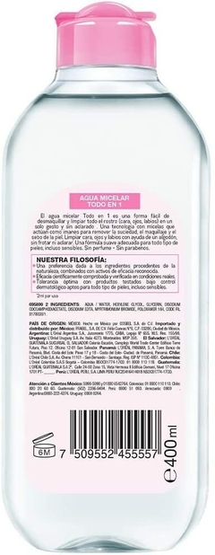 Agua Micelar Garnier, Todo en 1 para todo tipo de piel 400 ml - comprar en línea