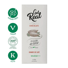 CHOCOLATE CON LECHE DE COCO Y GRANOS DE CAFÉ X 70 GR. | GET REAL