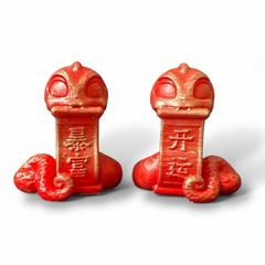 Figuras Feng Shui – Set de Serpientes de la Prosperidad en Rojo y Dorado