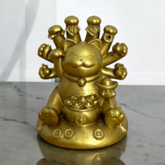 Maneki Neko Dorado Multibrazos – El Gato de la Fortuna Suprema - Alma Buddha